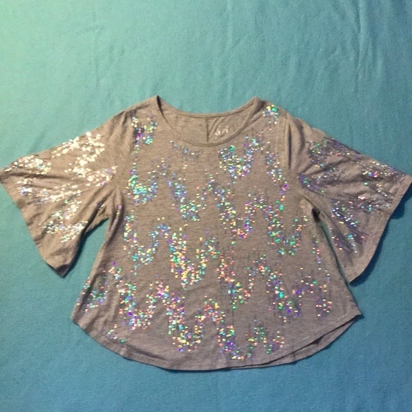 JUSTICE top butterfly sleeves, sequins, round neck NEW size 18 - Picture 1 of 4